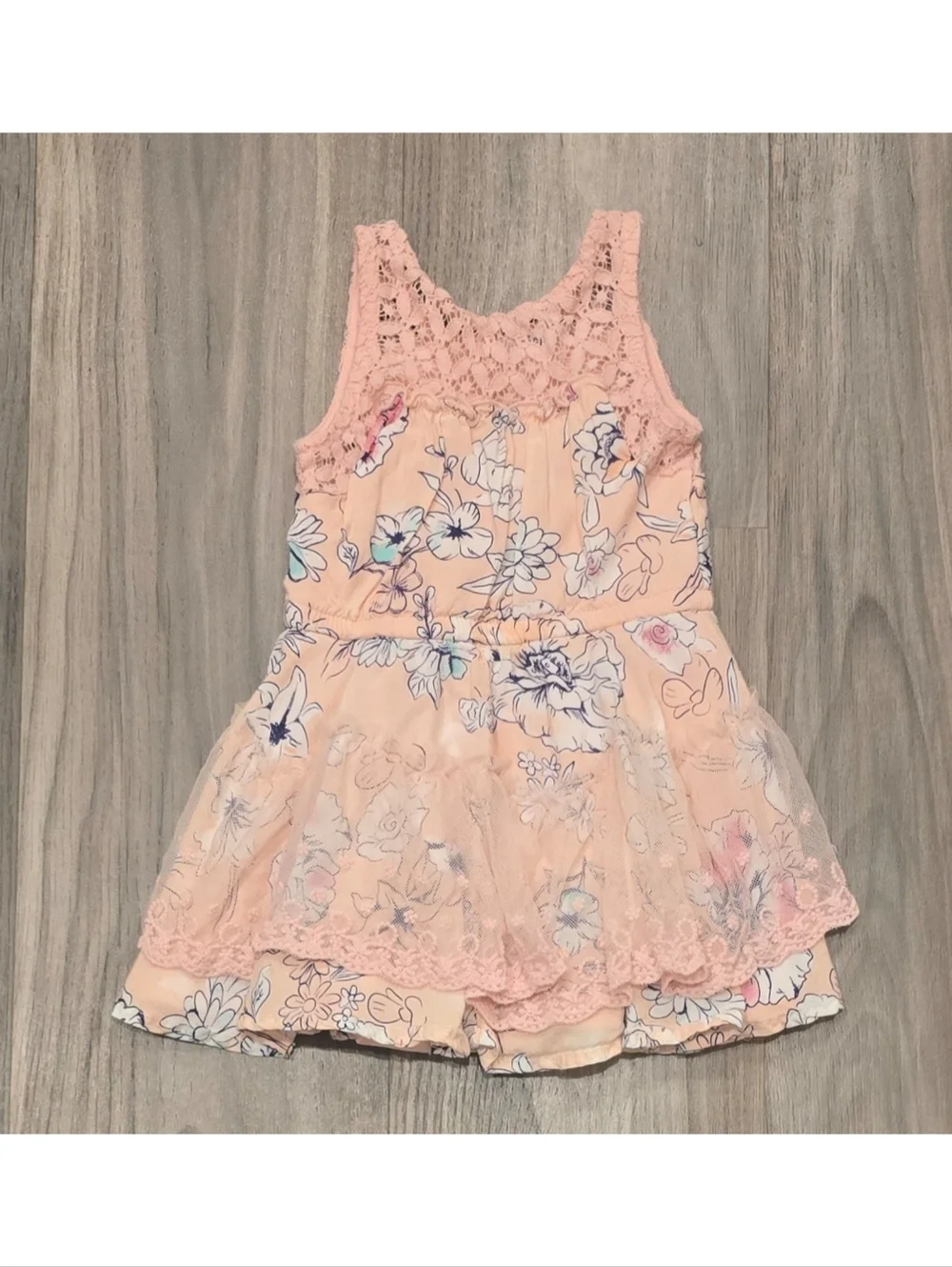 Epic Threads Toddler Girls Floral Lace Overlay Dress Size 2T Peach Sleeveless